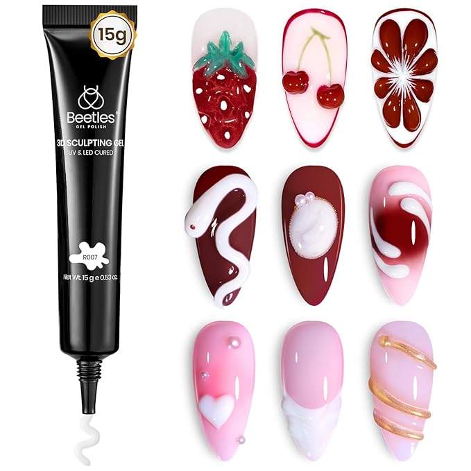 Beetles White Sculpting Gel for 3D Nail Art – Spring No Wipe 3D Rhinestone for Flowers Petals Ribbon & Relief Designs, Beginner Friendly UV/LED Nail Gel