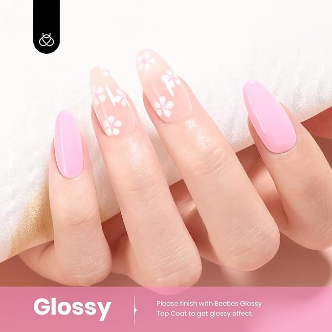 Beetles Pink Gel Polish - Rosy Glow 15ML/0.51Fl Oz, Pastel Light Pink Gel Nail Polish, Soak Off UV LED Lamp Nail Art, Long-Lasting Manicure Salon DIY Home Spring Nails - Gifts for Her