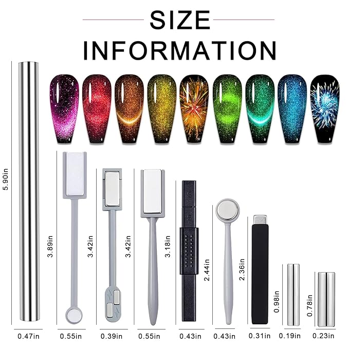 9PCS Mix-Style Cat Eye Nail Magnet For Nails Cylinder Cat Eye Magnet For Nails Gel Polish Magnetic Nail Art Magnets Stick Pens For 3d Cat Eye Nail Polish Magnet For Manicure Tools Set