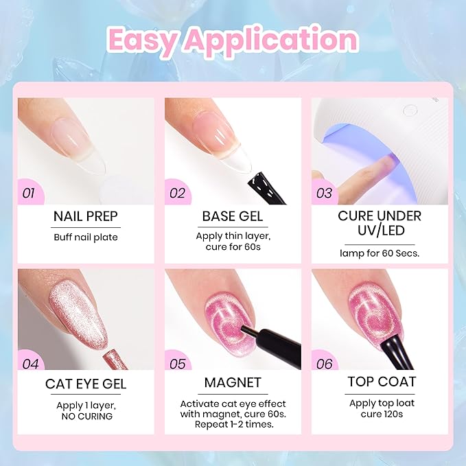 Beetles Crystal Garden Cat Eye Gel Nail Polish Set - 6 Colors 15ML Spring Gel Polish Kit Glitter Pink Blue Orange Green Magnetic Effect Soak Off UV Nail Art DIY Manicure Gift for Women