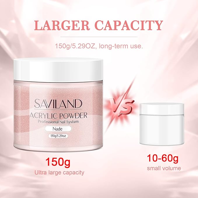 SAVILAND Nudes Acrylic Nail Powder ：5.29OZ Large Capacity Acrylic Powder for Salon Effect Acrylic Extension 3D Nail Carving French Manicure Long-Lasting No Nail Lamp Needed