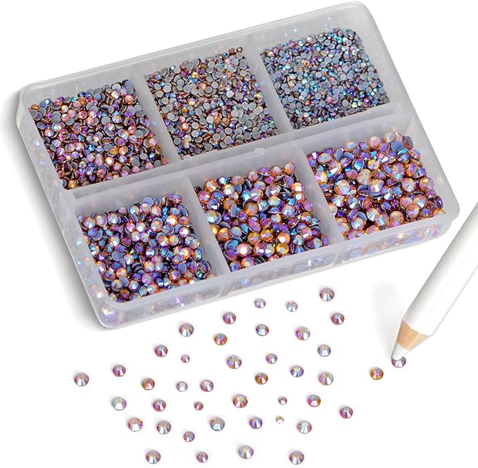 8000pcs Hotfix Rhinestones Flatback,Rhinestones for Crafts Clothes Mixed 6 Sizes, Hotfix Crystals with Wax Pencil Kit, SS3-SS12,Topaz AB