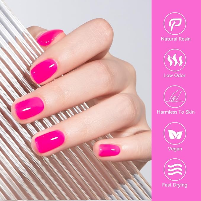 MEGIOR Hot Pink Jelly Gel Nail Polish 0.5 Fl Oz Pink Transparent Colors Soak Off UV LED Lamp Light Cure Gel Polish Kit for Salon and Nail Art Starter Manicure DIY at Home