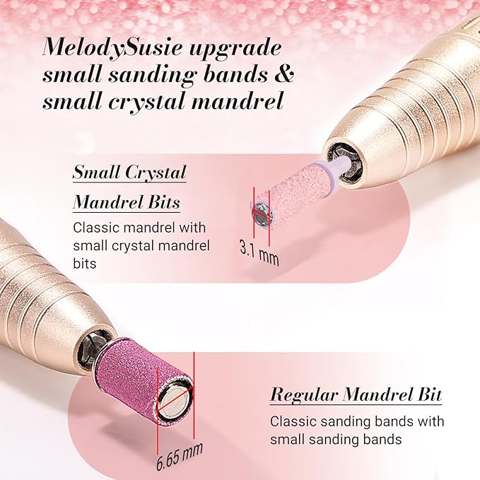 MelodySusie 50 Pcs Nail Drill Bits Small Sanding Bands with 3.1mm Mandrel Bit, 120 Medium Grit Nail File for Acrylic Nails Gel Manicures and Pedicure, Pink