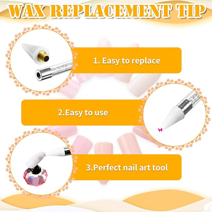 Blulu 12 Pieces Wax Tips for Nail Rhinestone Picker Tool Rhinestones Replacement Diamond Painting Head Tips Dotting Pen to Pick up Gem Jewelry, Replacement Wax Head Accessories(White)