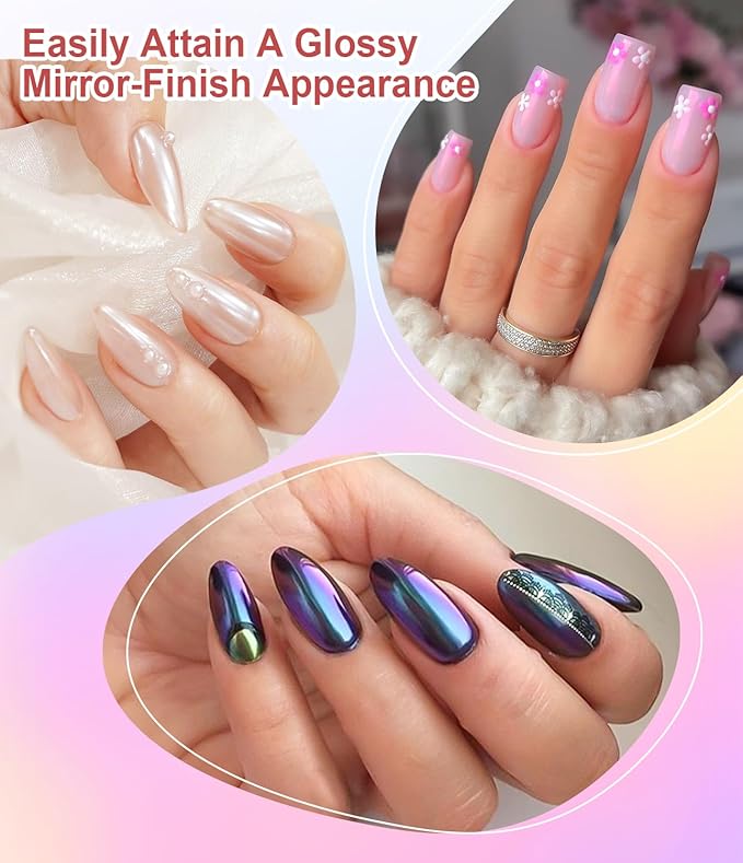3D Nail Gel and Chrome Nail Powder Kit BISHENGYF: 15g No Wipe 3D Sculpting Gel White Aurora Pink Chameleon Gold Chrome Nail Powder with Clear 3D Carving Nail Molding Glue Set for Nail Art Decoration