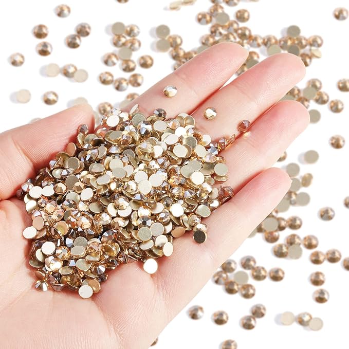 Beadsland Flatback Rhinestones Bulk,14400pcs Gold Rhinestones for Nails Crafts Clothes DIY Decoration, Golden Shadow, SS6, 1.9-2.1mm