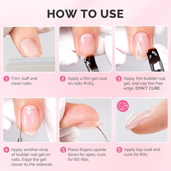 MelodySusie Clear Builder Nail Base Gel for Nails Thickening, Soak Off UV Extension Gel, Rhinestone Nail Glue in a Bottle for Nail Art Design Salon DIY Manicure at Home Gift for Women
