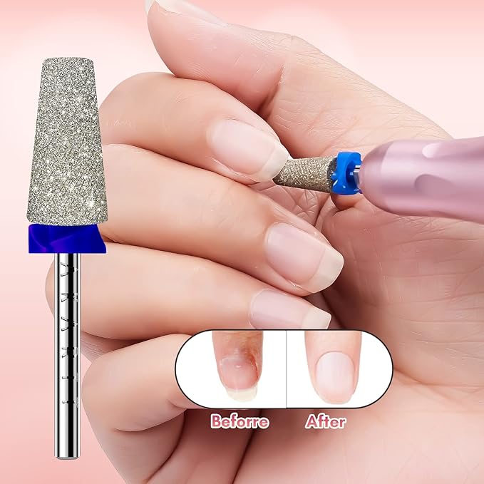 Makartt Electric Nail Drill Bits: Tapered Barrel Carbide Diamond Sanding Bit for Nail Prep Shaping, Upgrade Drill Tips with Cross Teeth & Dust-Proof Ring for Manicure Salon Cuticle Remove, M #150 Grit