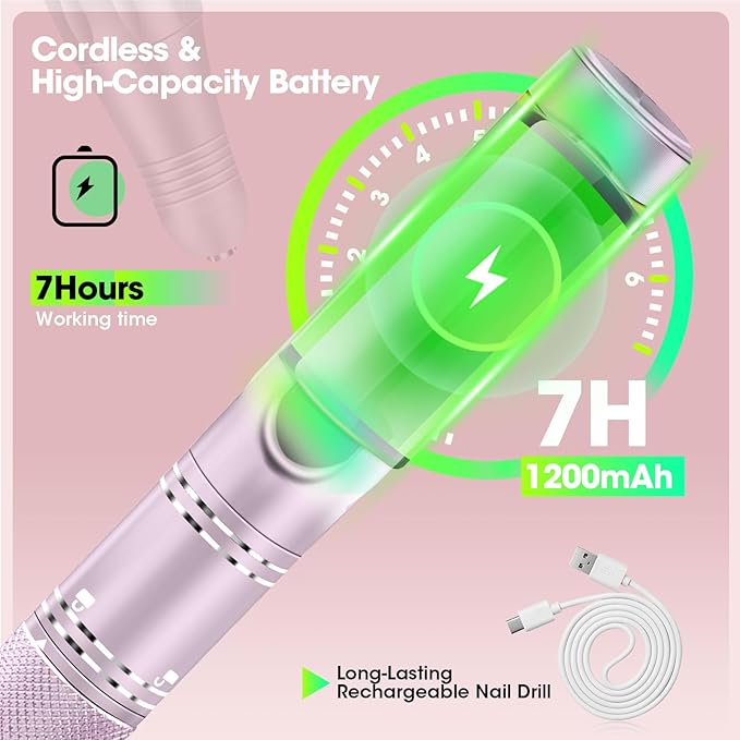 Nail Drill Professional Drill Nails Cordless 35000RPM E Filer for Nails Electric Nail Drill Wireless Nail File Drill Rechargeable Electric Nail File for Acrylic Gel Nails