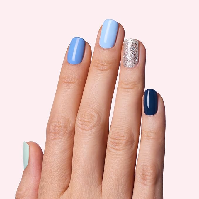 Dashing Diva Gloss Nail Strips 5-in-1 Kit - Best of Blues - UV Free, Chip Resistant, Long Lasting Gel Nail Stickers - Contains 110 wraps, 5 prep pads, 2 nail files
