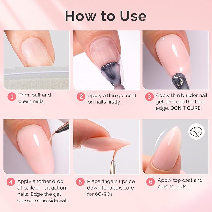 MelodySusie Hema Free Builder Gel Set for Nails Thickening, Clear and Pink, 3PCS 0.5 Fl Oz, Tpo Free, Soak Off UV Extension Gel, Nail Art Design Salon DIY Manicure at Home for Women