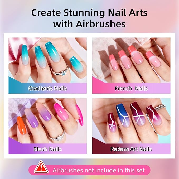 JODSONE Airbrush Gel Nail Polish Set 20 Colors No Dilution Strong Coverage for Ombre French Nail Art Design Nail Airbrush Paint Gel Nail Polish Ideal for Home Salon Use