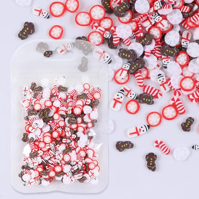 4 Bags Christmas Nail Art Slices Snowflake Santa Claus Christmas Tree Candy Snowman Gingerbread Man Designs Christmas Nail Charms 3D Winter Mini Clay Slices for Acrylic Nails Decorations