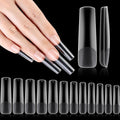 No C Curve XXL Square Nail Tips, Half Matte Clear Half Cover, Square Straight Flat Tips for Acrylic Nails Art Design, Salons, Home DIY Nail Extension(12 Sizes 240PCS)