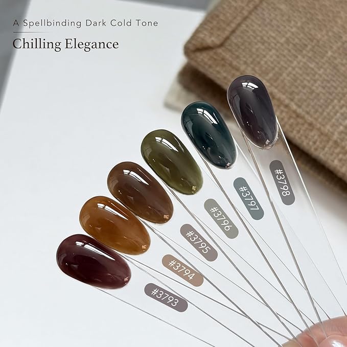GAOY Dark Gel Nail Polish of 6 Milky Jelly Colors Brown Green Black Gel Polish Kit for Salon Manicure and Blooming Nail Art DIY at Home