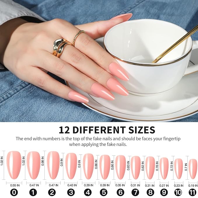 FANDAMEI Press on Nails, 24 Colors 576PCS Press on Nails Almond, Medium Acrylic Fake Nails Full Cover, Natural Glossy, False Nails with Nail Glue