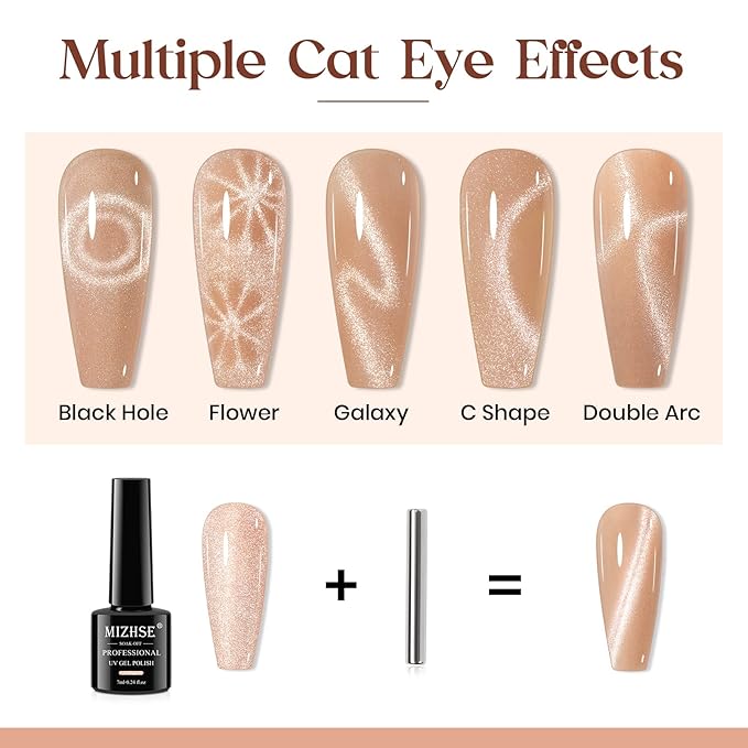 MIZHSE Cat Eye Gel Nail Polish, 12 Basic Colors Collection Velvet Magnetic Gel Polish Polish, Sparkle Shimmery Glitter Nude Pink Brown Soak Off Nail Art Manicure Kit Valentine's Gift
