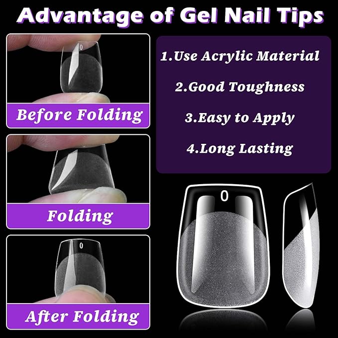 510pc Short Coffin Nail Tips, Soft Gel Nail Tip Coffin Fake Nails Artificial Fingernail, 15 Sizes Full Cover Clear Press on Nail Short Acrylic Nails Tips for Nail Extension, Press Nails Making