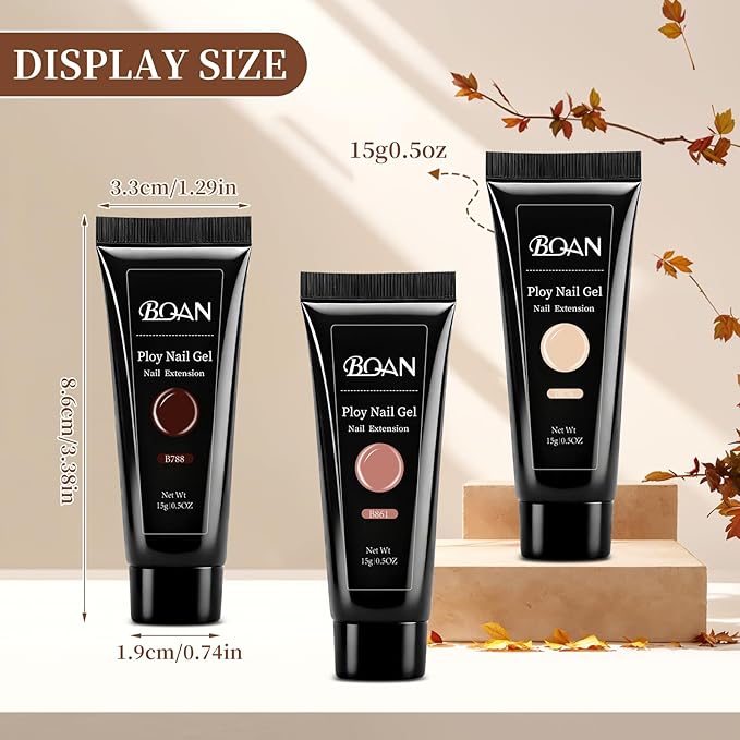 BQAN Poly Nail Gel Kit - 6 Shades Builder Gel for Long-Lasting Nail Extensions | 15ml Each | Salon-Quality DIY & Home Use | Low Odor (Brown 02, 0.5 Fl Oz (Pack of 6))