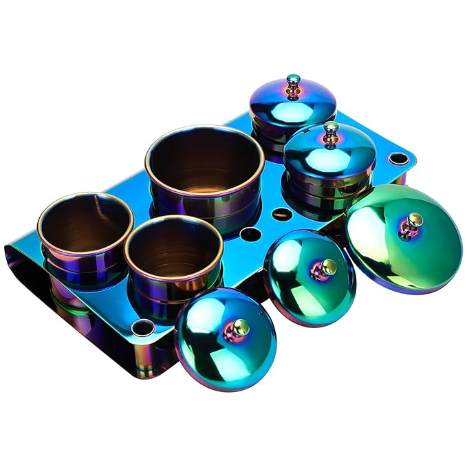 Acrylic Liquid Container 5 PCS Stainless Steel Acrylic Liquid Powder Cup with Lids Dappen Dish Liquid Powder Holder Container Nail Art Equipment Tools for Nail Design Tools (Color)