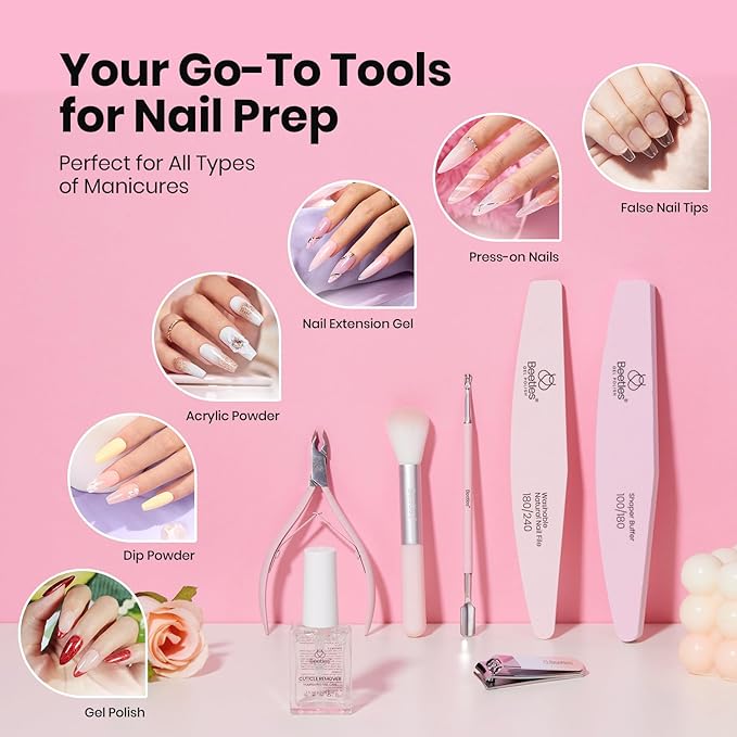 Beetles Gel Polish Remover Kit Nail Care Kit Nail Prep Set Cuticle Oil Cuticle Remover Nails Strengthener 14pcs Manicure Tools Glass Files Removal Foil Wraps Cuticles Trimmer Pushers Gift for Women