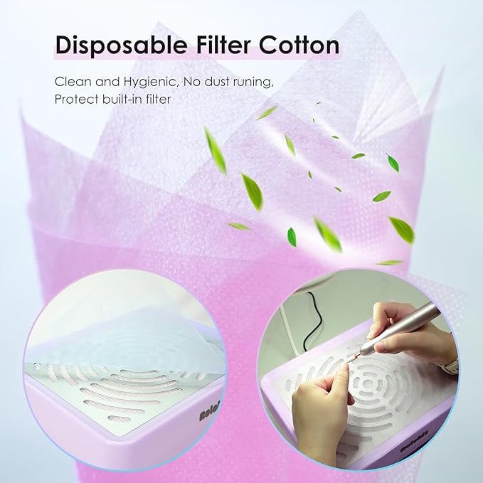 Nail Dust Collector with Lamp&50pcs Disposable Filter&Dusting Brush, Electric Nail Vacuum Cleaner Dust Fan Suction Machine for Manicure Acrylic Gel Nails Polishing, Low Noise, Salon Home (Purple)