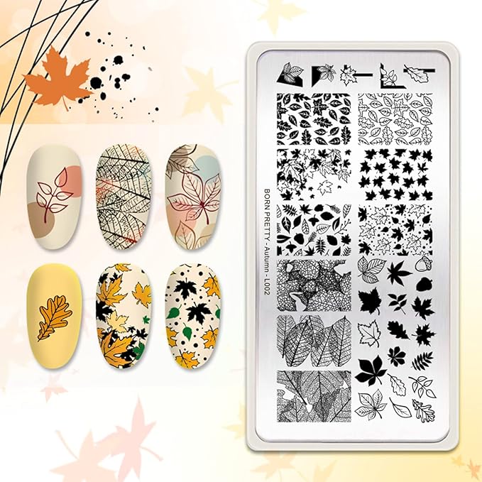 Born Pretty Christmas Nail Stamping Plates 8PCS Nail Art Design Kit Fall Winter Halloween Christmas Tree Patterns Templates with Snowflake Cute Deer Nail Art Image Plates DIY Printing Tools