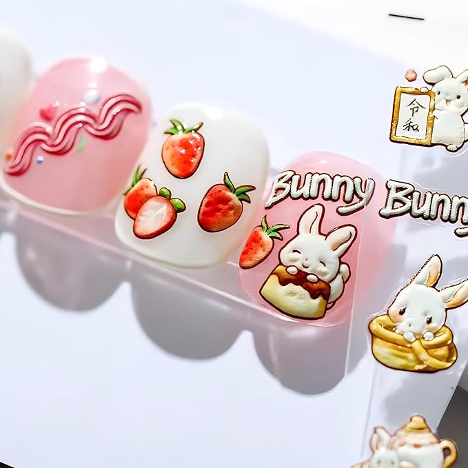Dedyel Cute Nail Stickers 5D Embossed Cartoon Kawaii Animal Self-Adhesive Nail Decals for Women Girls Kids Nail Art Decoration