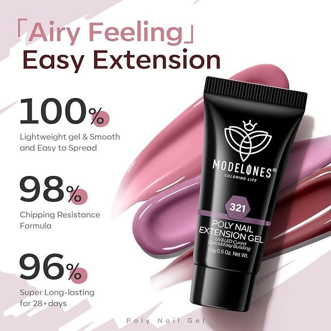 Modelones Poly Nail Gel Set, 6 Colors Peach Pink Burgundy Red Halloween Poly Extension Gel Nail Enhancement Builder Red Collection French Manicure DIY Home Salon Beauty Gift