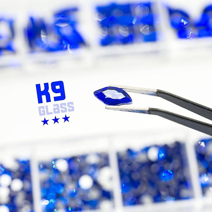 2052Pcs Blue Nail Rhinestones Multi Shapes Sapphire Rhinestones for Nails Flatback Nail Gems K9 Glass Royal Blue Round Beads Stones Diamonds Nail Charms Art for Nails Face Eyes Makeup Crafts