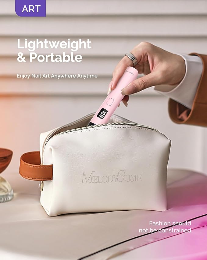 MelodySusie Handheld UV Light for Gel Nails with Stand, Mini Portable Cordless Nail Lamp with LCD Display, Eye-Protective Cover, Flash Curing for Glue Pink
