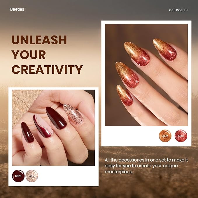 Beetles Gel Nail Polish Set - 20 Colors Warm Mist Gel Nail Kit Burgundy Brown Nude Gold Glitter Gray Shimmer Soak Off Base&Top Coat Uv Led Home DIY Salon Nail Art Valentines Gift Set for Women