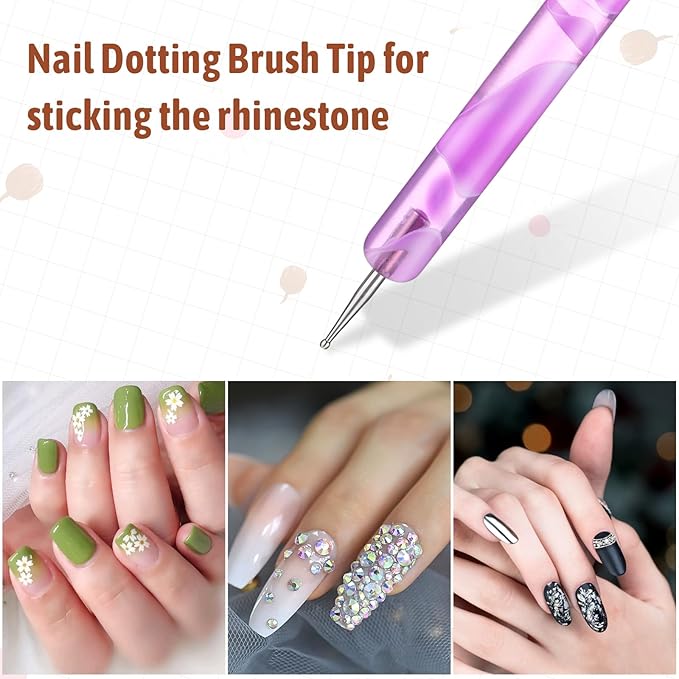 2-Way French Brush for Nails, Acrylic French Tip Brush with Dotting Tool, Double Ended Gel Nail Brushes for Nail Art Design and DIY