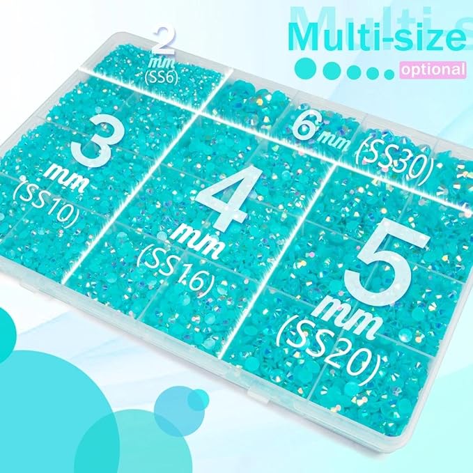 Aquamarine AB Resin Rhinestones w B7000 Glue for Bedazzling Crafting 2mm-6mm Lake Blue Flatback Jelly Gems Stones Diamonds Bedazzler Kit for Nails Face Eyes Makeup Tumblers Bottles DIY Crafts
