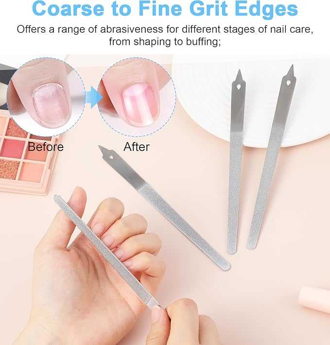 4PCS Diamond Nail File, 6 inch Stainless Steel Diamond Dust Nail File for Salon Home