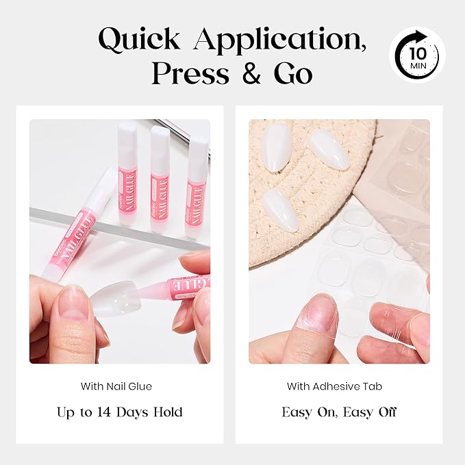 Beetles Natural Milky White Press On, Medium Almond Press On Nails, Soft Nail Gel Nail Kit with Fast-Dry Nail Glue & Adhesive Tabs, 32pcs 16 Sizes, Girls Stick On Nails for Women
