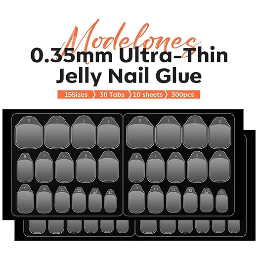 modelones Nail Glue Sticky Tabs for Press On Nails, Adhesive Tabs Jelly Nail Glue Waterproof Breathable for Kids 300pcs 10 Sheets