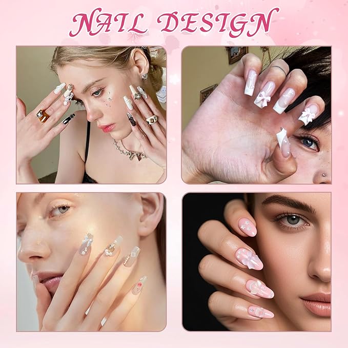 3D Nail Charms and Gems with Bows, Hearts, Rose, Flowers, Pearls, Rhinestones for Nails Design, Cute Y2K 3D Nail Decorations