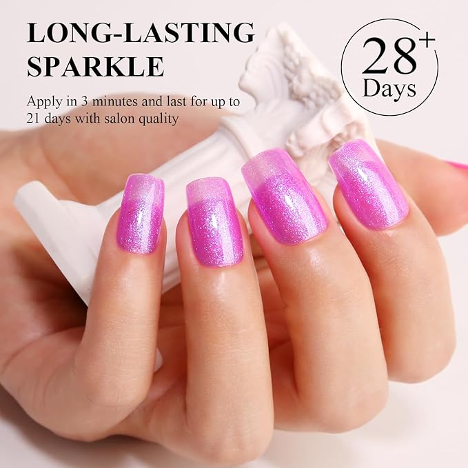 Imtiti Glitter Gel Nail Polish, 0.5 Fl Oz Pink Iridescent Glitter Gel Polish Soak Off LED UV Shimmer Sparkle DIY Art Starter Manicure Salon