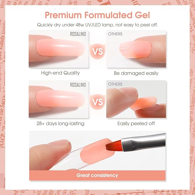 Nude Poly Extension Gel, ROSALIND 2.7 oz Peach Nude Poly Nail Gel Builder for Nail Art Decoration, Nail Thickening Extension Easy to DIY Use at Home Need UV Lamp
