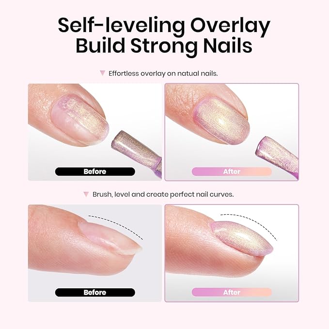 Beetles Pearl Rubber Base Gel Set- 6Pcs Pastel Rubber Base Coat Shimmer Pearl White Pink Purple Mermaid Nail Drawing Builder Gel 5-in-1 Soak Off Nail Strengthener UV Light Cure for Women