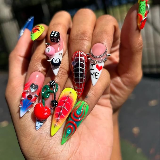 197PCS Nail Charms for Acrylic Nails，Monster Eye Pill Puncture Dice Billiards Cone Pin Door Handle Mechanical Parts Nail Decorations ，Nail Accessories for Nail Art Supplies Manicure DIY