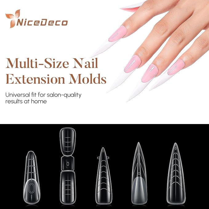 Nicedeco Poly Extension Gel Dual Nail Forms, 120pcs Nail Molds for Builder Extension, 5 Style 12 Size Dual Forms for Gel Nail Tips Nail Art Design Salon DIY Kit 1