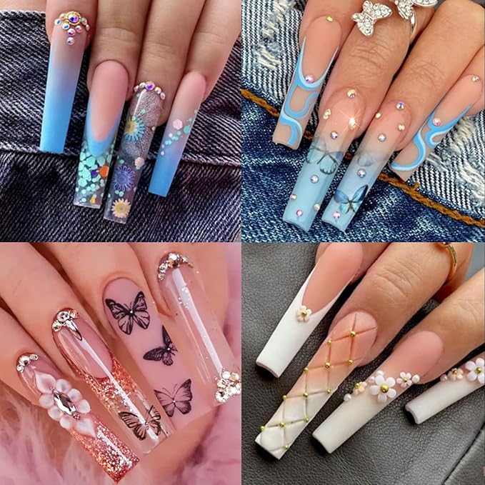 UNA GELLA Full Square Gel Fake Nails Pre-file 120pcs Press On Nails XXL No C Curve Extra Long Nail Tips Clear Long Flat Nail Tips Tapered Square Soft Gel Tips