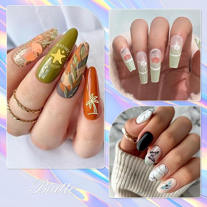 Biutee Nail Stamping Kit 12Pcs Nail Art Stamp Plates 8 Colors Stamping Polish Gel Silicone Stamper Scraper with Storage Bag, Nail Stamping Plate Lace Star Rose Plaid TemplateHoliday Design Gift