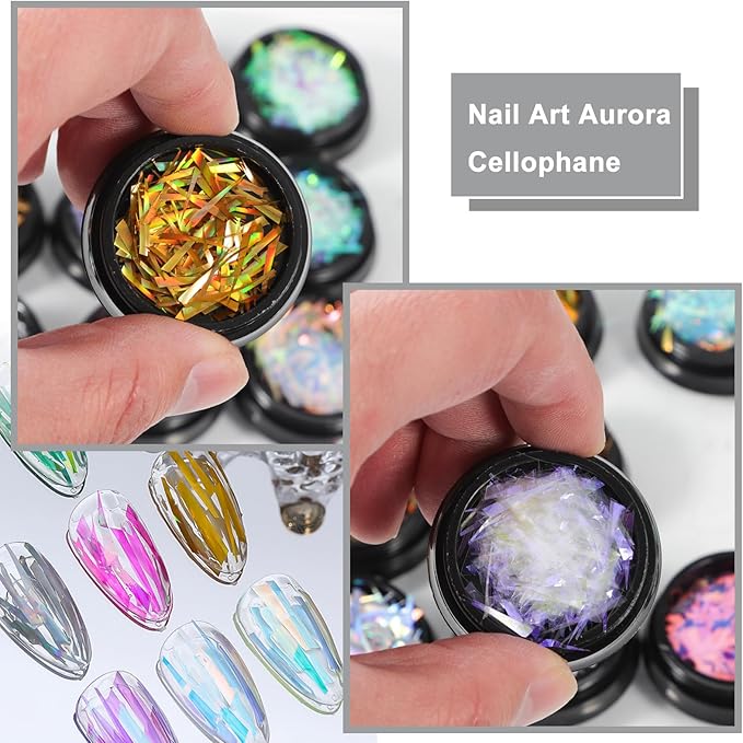 DANNEASY 12 Boxes Holographic Foil Paper, Laser Metallic Nail Foils Broken Glass Cellophane Nail Art Foil Sheets Aurora Nail Art Stickers Decals for Nails Supplies DIY Salon