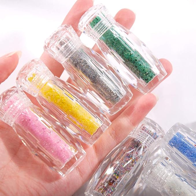 8 Bottles Of Mini Glitter Caviar Micro Crystal Beads 3D Nail Art Rhinestone Decorations DIY Manicure Accessories (mix)