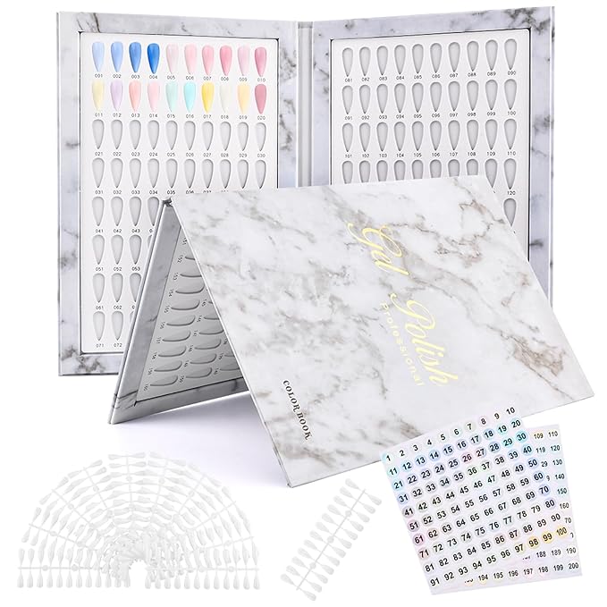 160 Nail Color Display Book with 240 Nail Tips & Number Stickers (1-200) - Professional Color Swatches Book Display Chart
