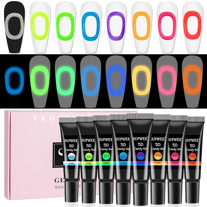 Glow in The Dark 3D Sculpting Gel for Nail Art 8 Colors Carving Painting Drawing Nail molding Gel Home Manicure DIY Nail Salon Kit